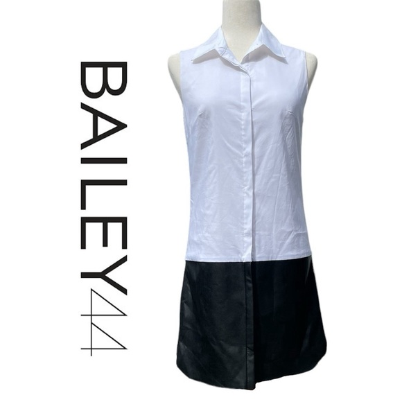Bailey 44 Dresses & Skirts - Bailey 44 Shirt Dress Black White sleeveless button up with faux leather Small